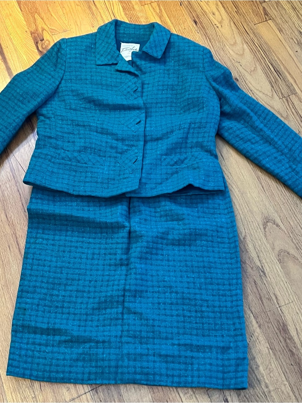 Vintage Teal Plaid Skirt Set